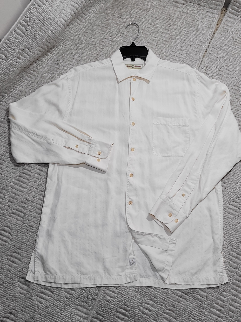 Tommy Bahama Mens Long Sleeve Button Down Shirt Cream Silk Large
